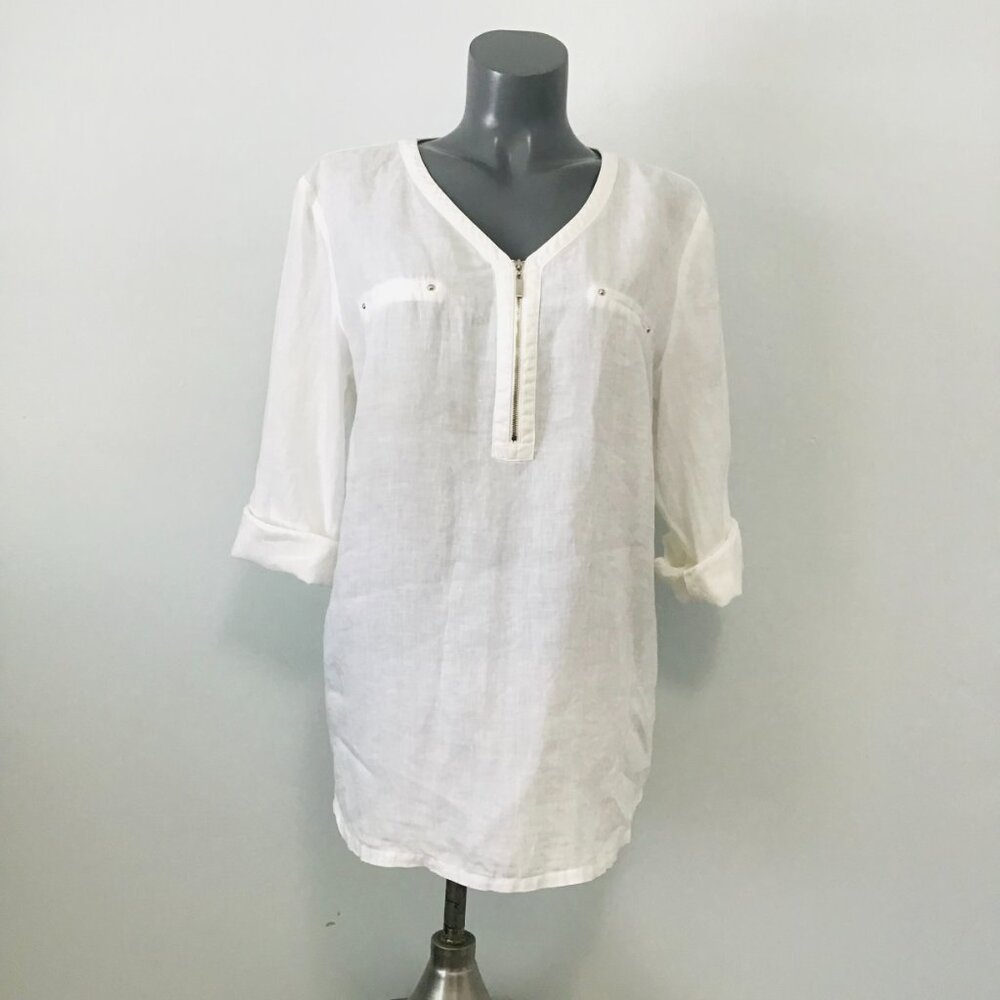 JM Collection Linen Cotton Blend 1/4 Zip Tunic Top Size XL